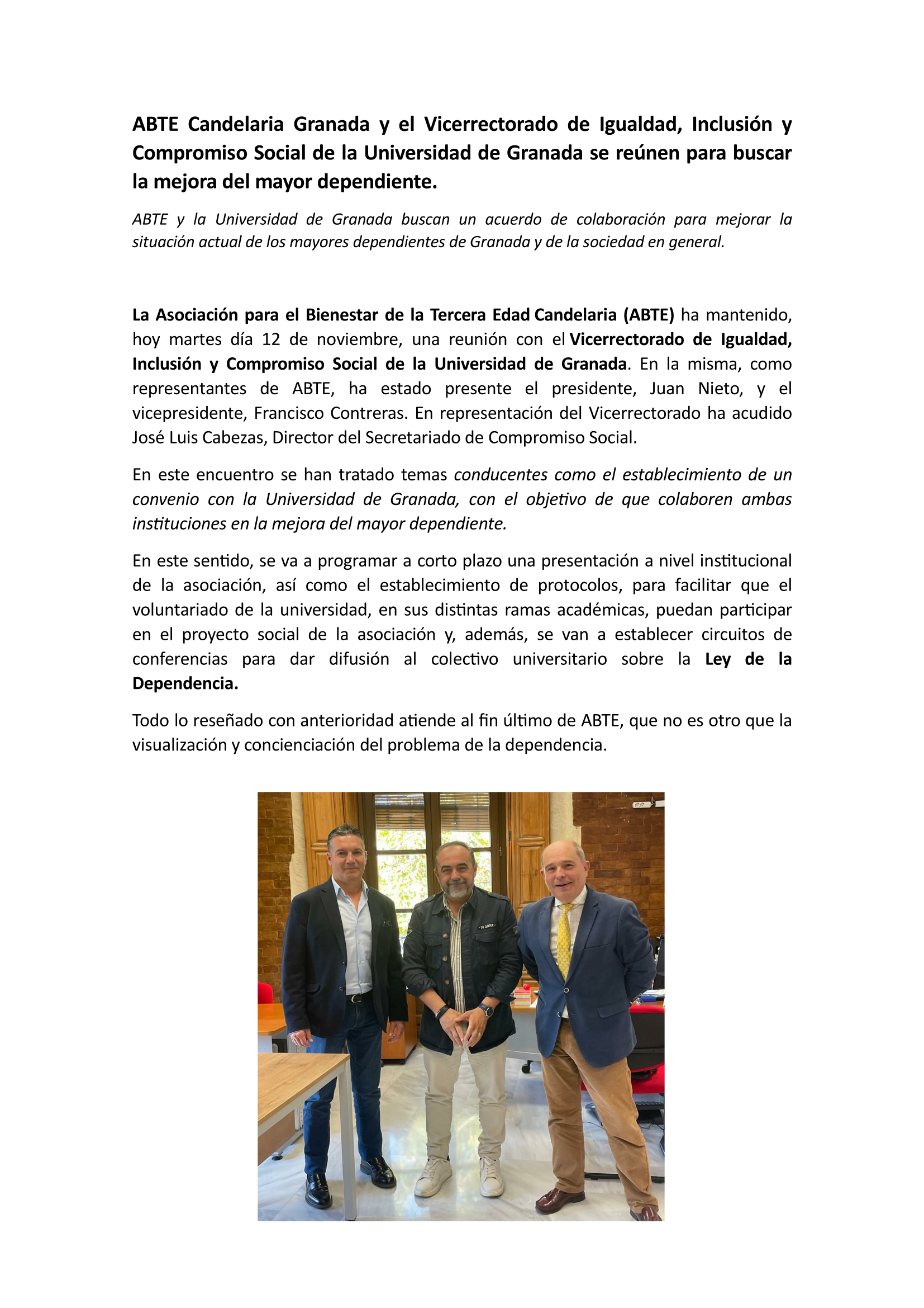 foto de la reunión con el vicerrectorado de igualdad, inclusión y compromiso social de la universidad de granada